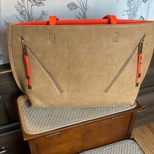 Steve Madden Brown Tote Bag with Inside Pockets & Smaller Pouch